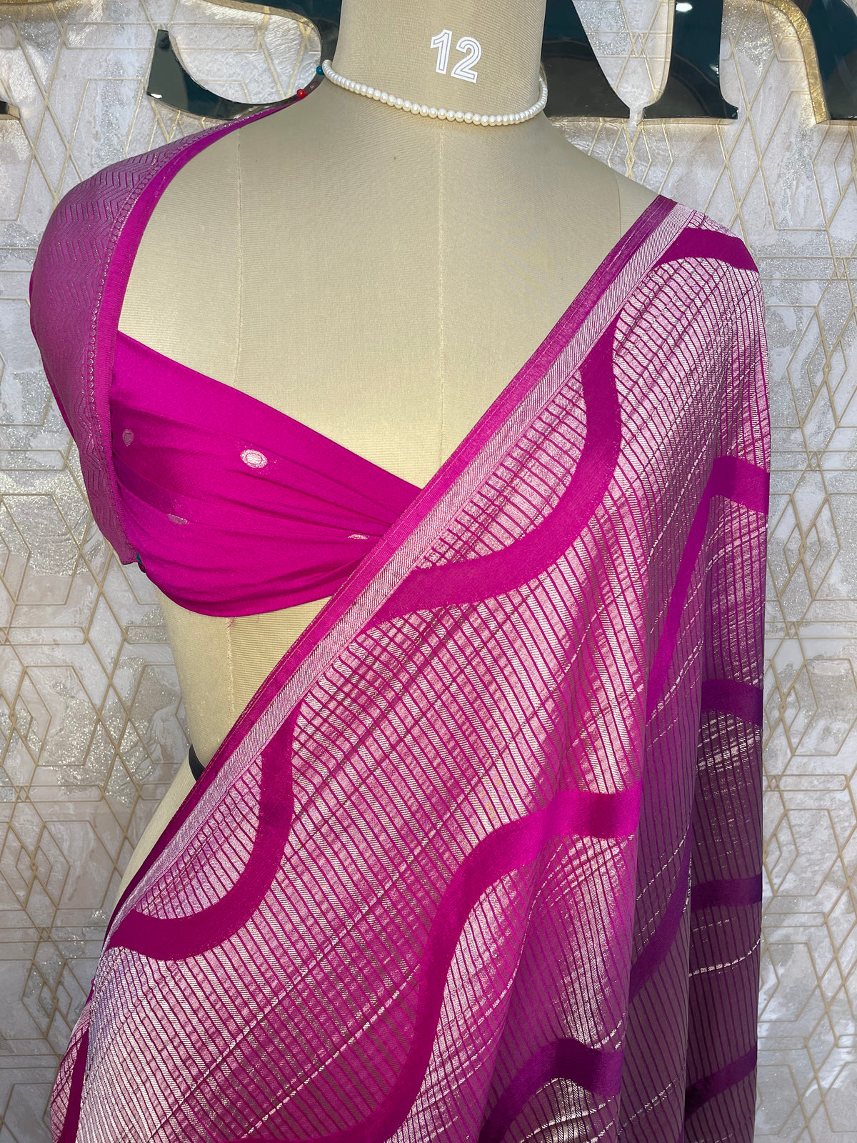 Purple n Wine With Silver Zari Semi Chiffon Saree 70