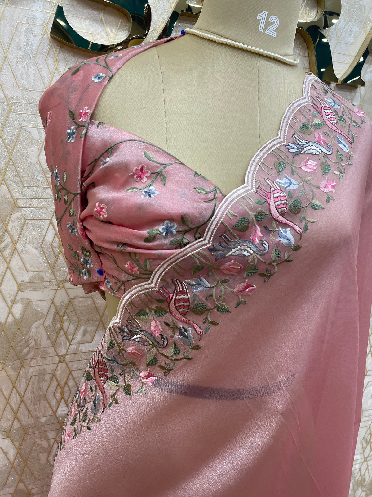 Pink Tissue Embroidery Work Saree 17
