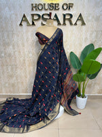 Navy Blue Crepe Handwork Saree 206