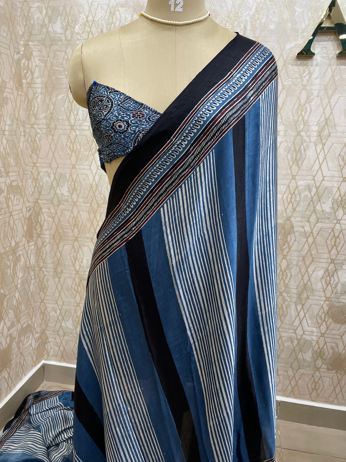 Blue Pure Modal Silk Ajrak Print Saree 05