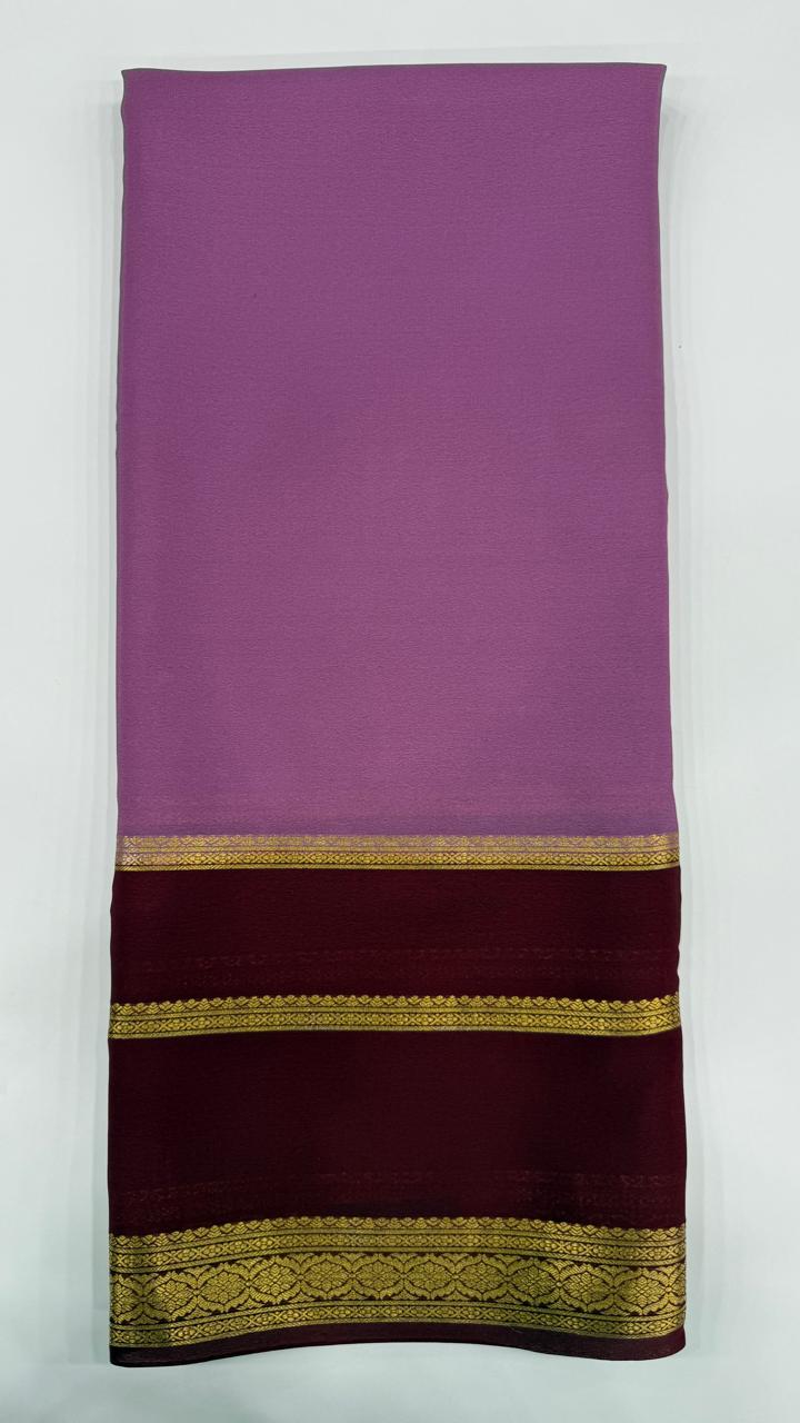 Onion Pink Pure Mysore Silk Crepe Saree 01