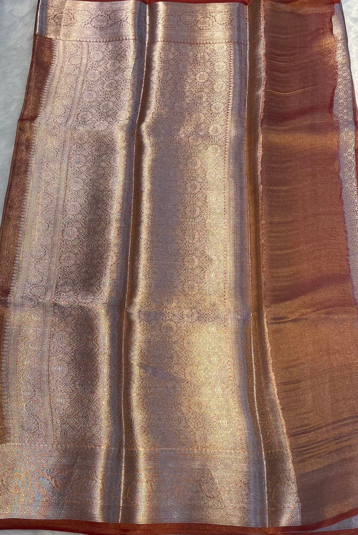 Orange Pure Tissue Organza Saree 11