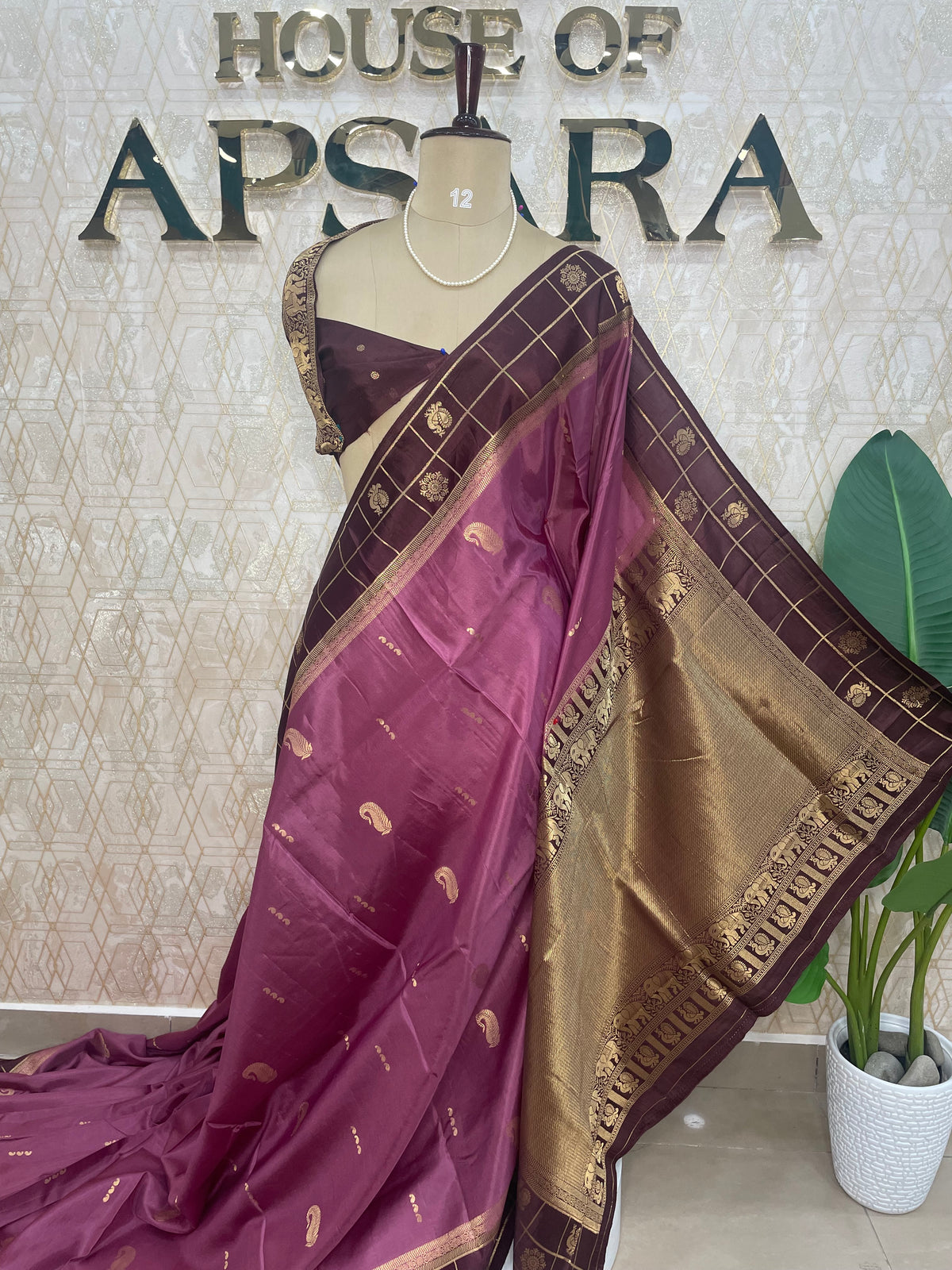 Maroon n Brown Dola Crepe Vintage Border Saree 310