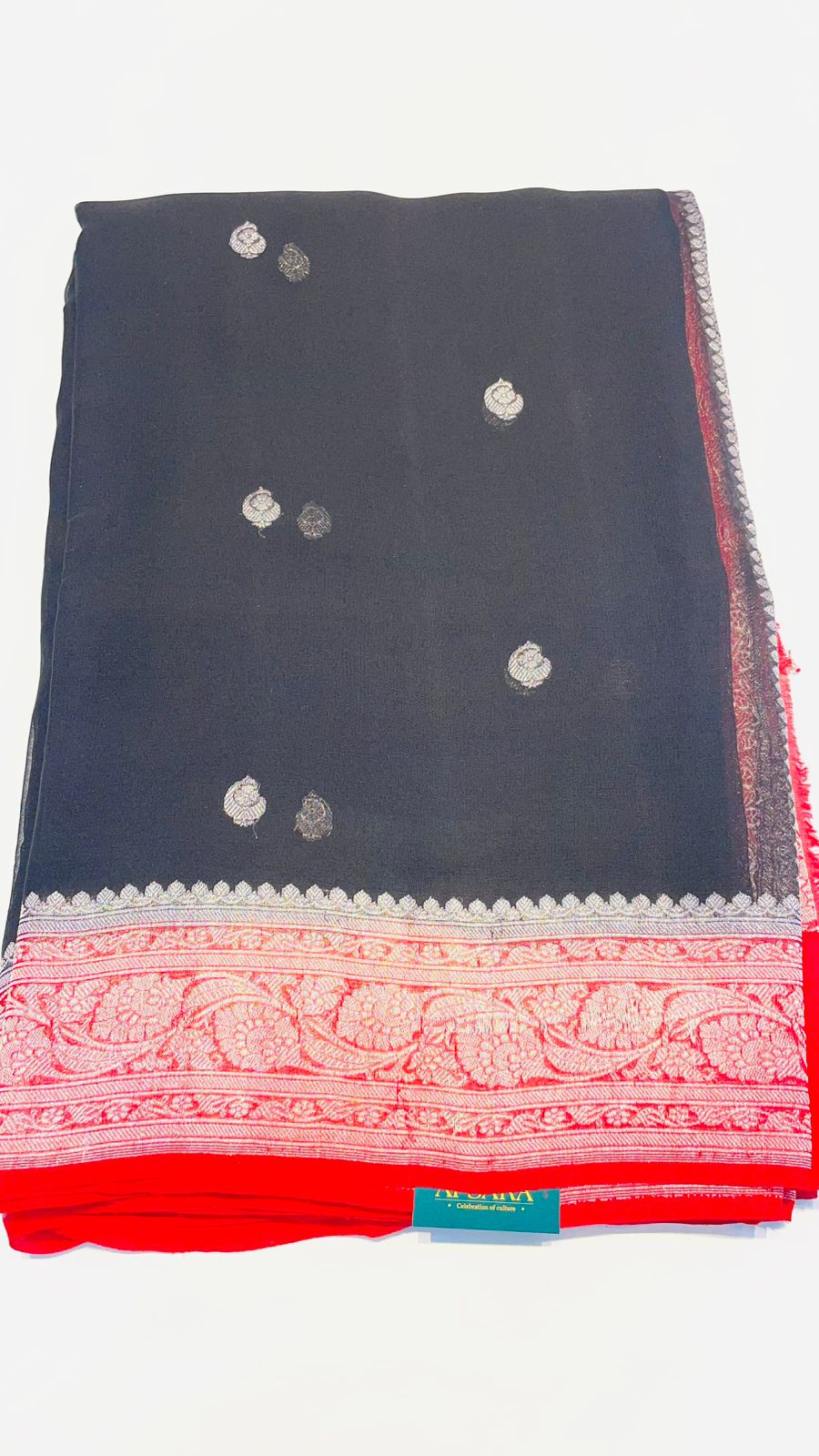 Black n Red With Silver Zari Pure Khaddi Chiffon