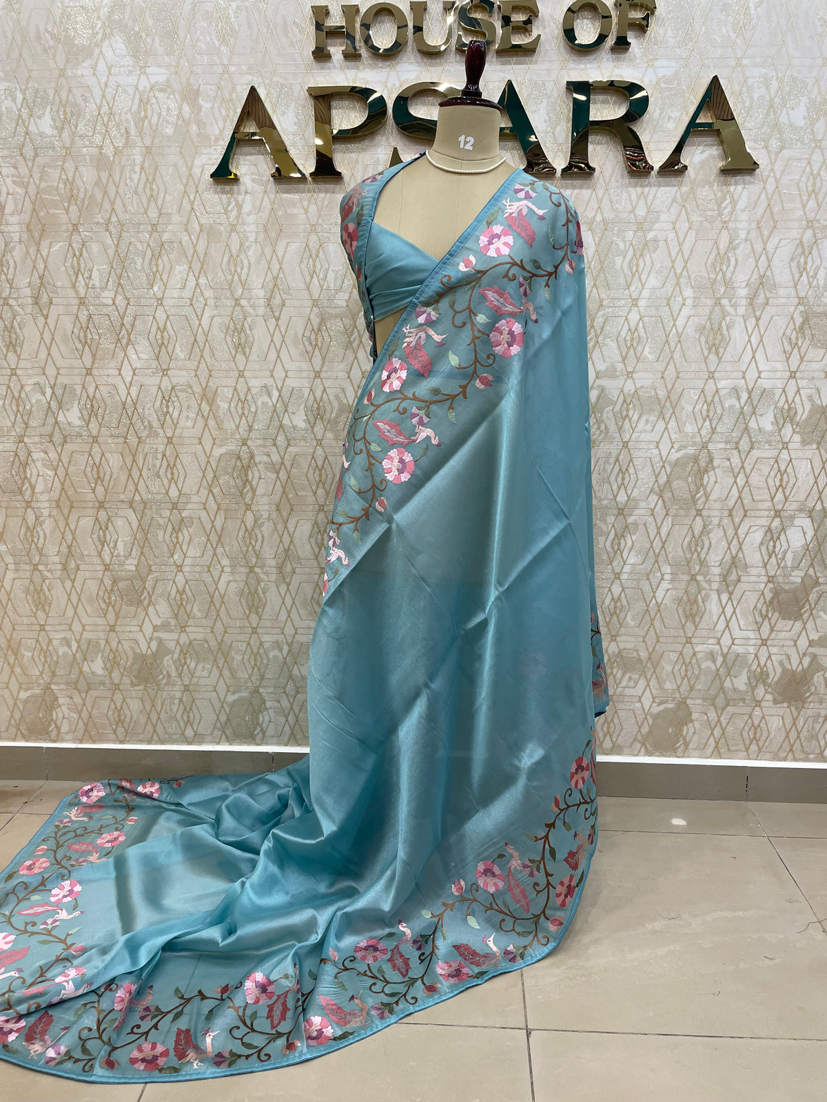 Blue Tissue Embroidery Work Saree 17