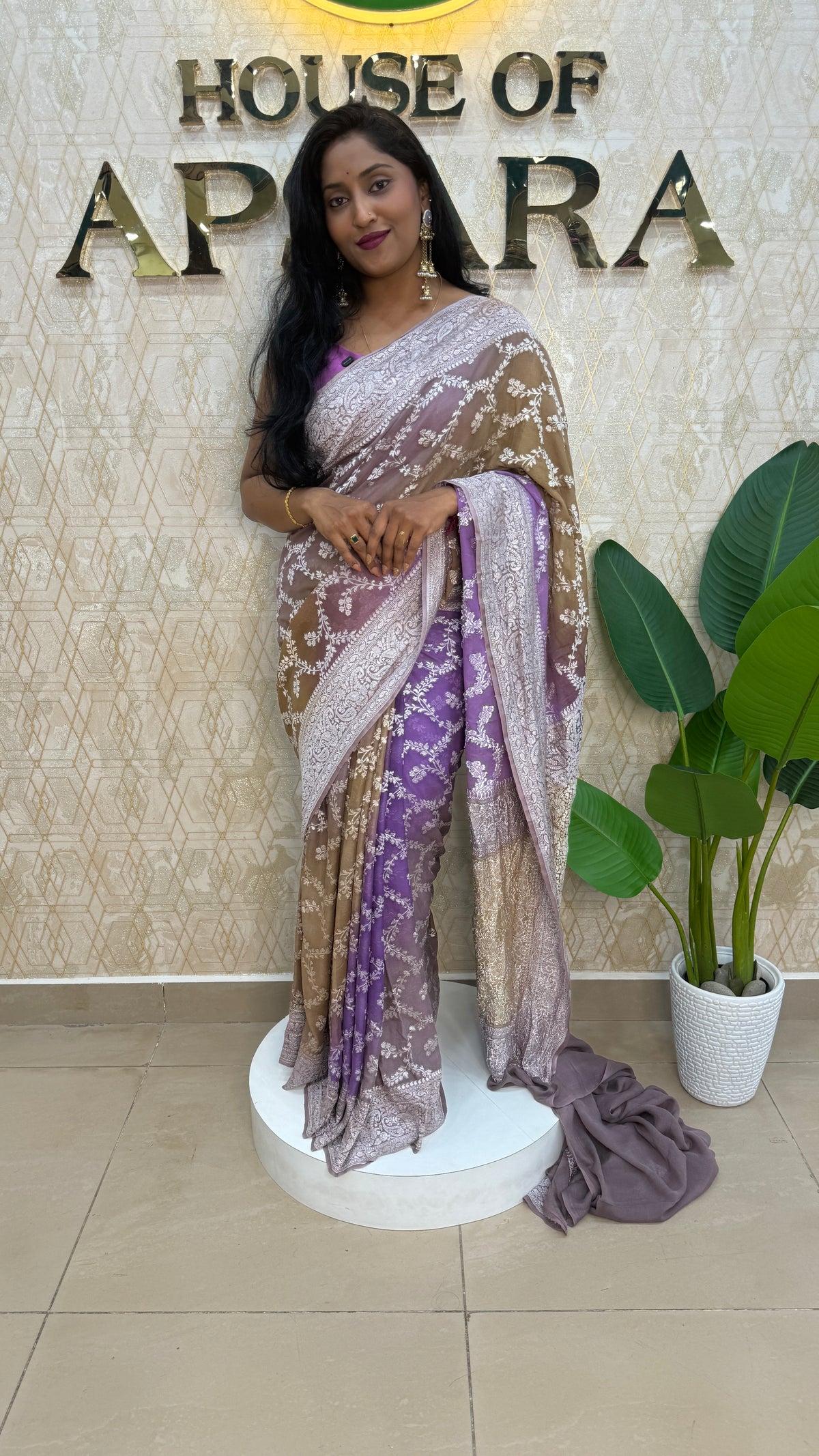 Grey n Purple Dual Shade Pure Khadi Rangkart Georgette Saree 04