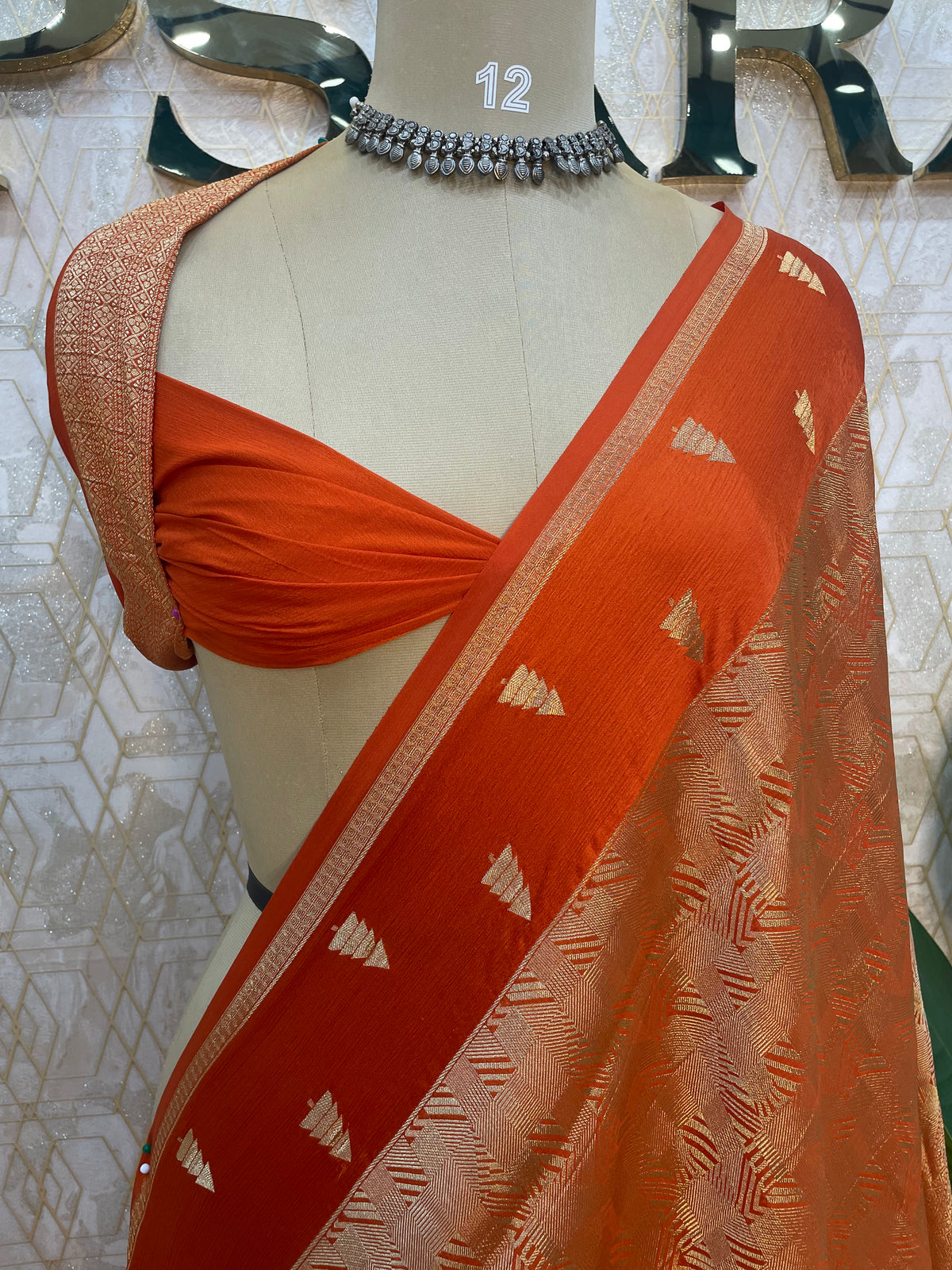 Orange Chinon Brocade Saree 106