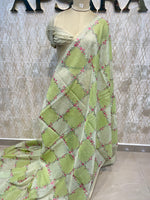 Pista Green Soft Tissue Embroidery Saree 64