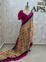 Gold n Pink Pure Modal Silk Kalamkari Print Saree 05