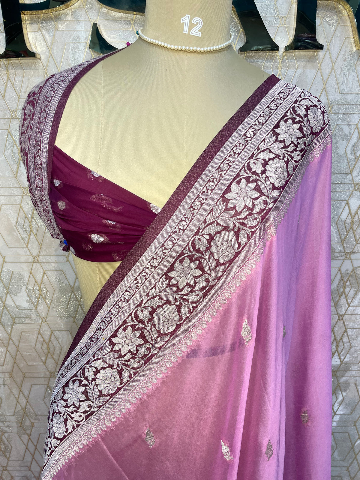 Purple n Wine With Silver Zari Semi Chiffon