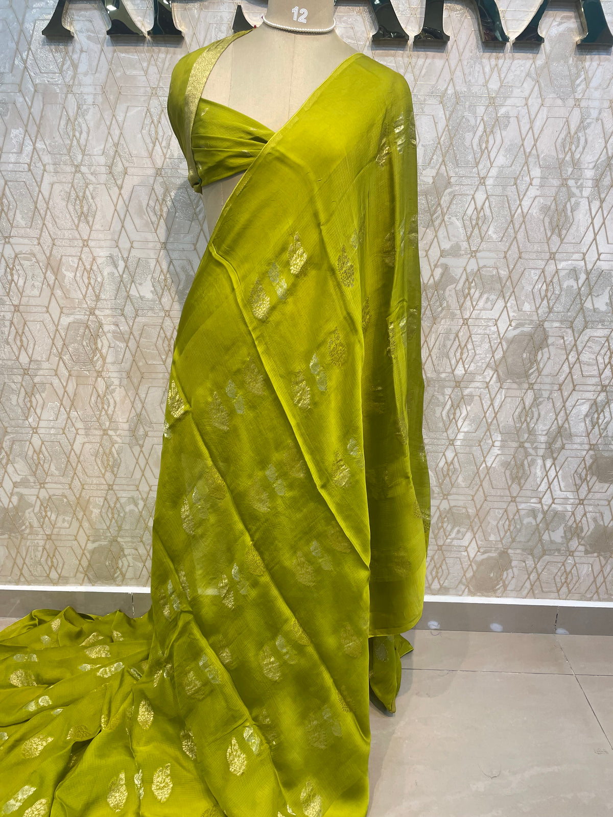 Green Crepe Kota Checks Saree 66