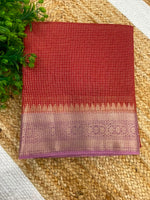 Orange n Pink Checks Cotton Silk Saree 13