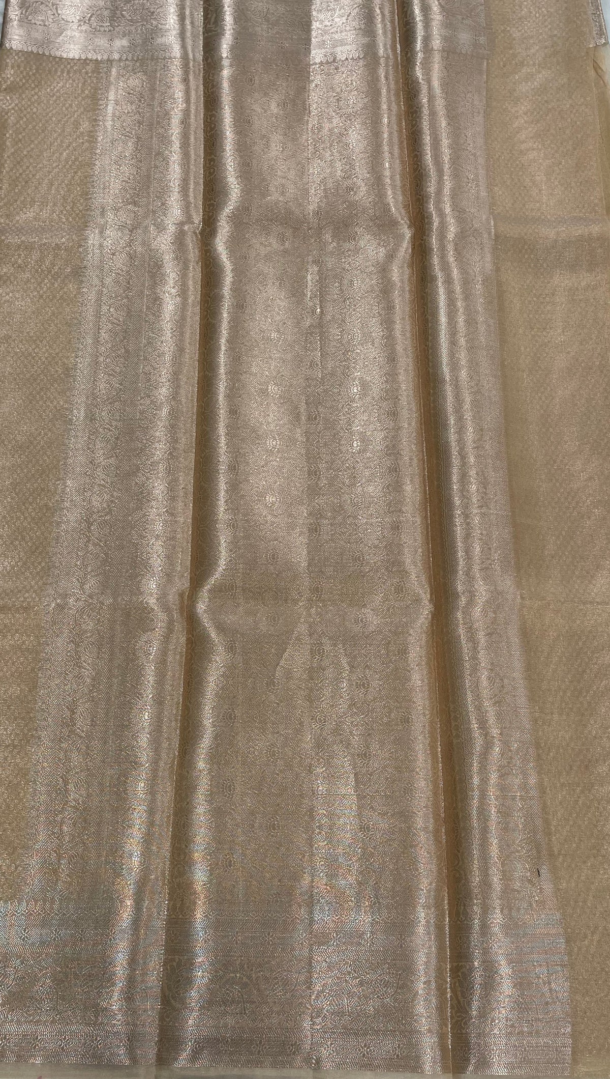 Rekhaji Cream Golden Plain Pure Tissue Saree 11