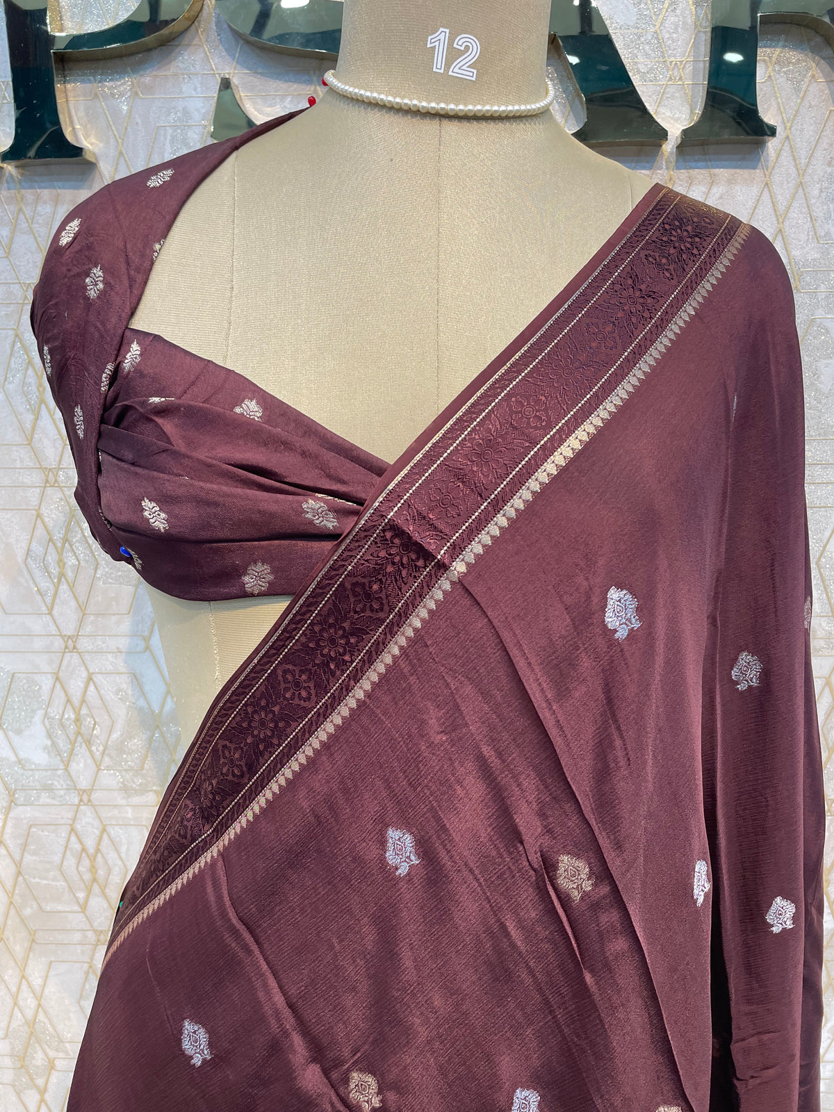 Dark Brown Chinnon Crepe Saree 44