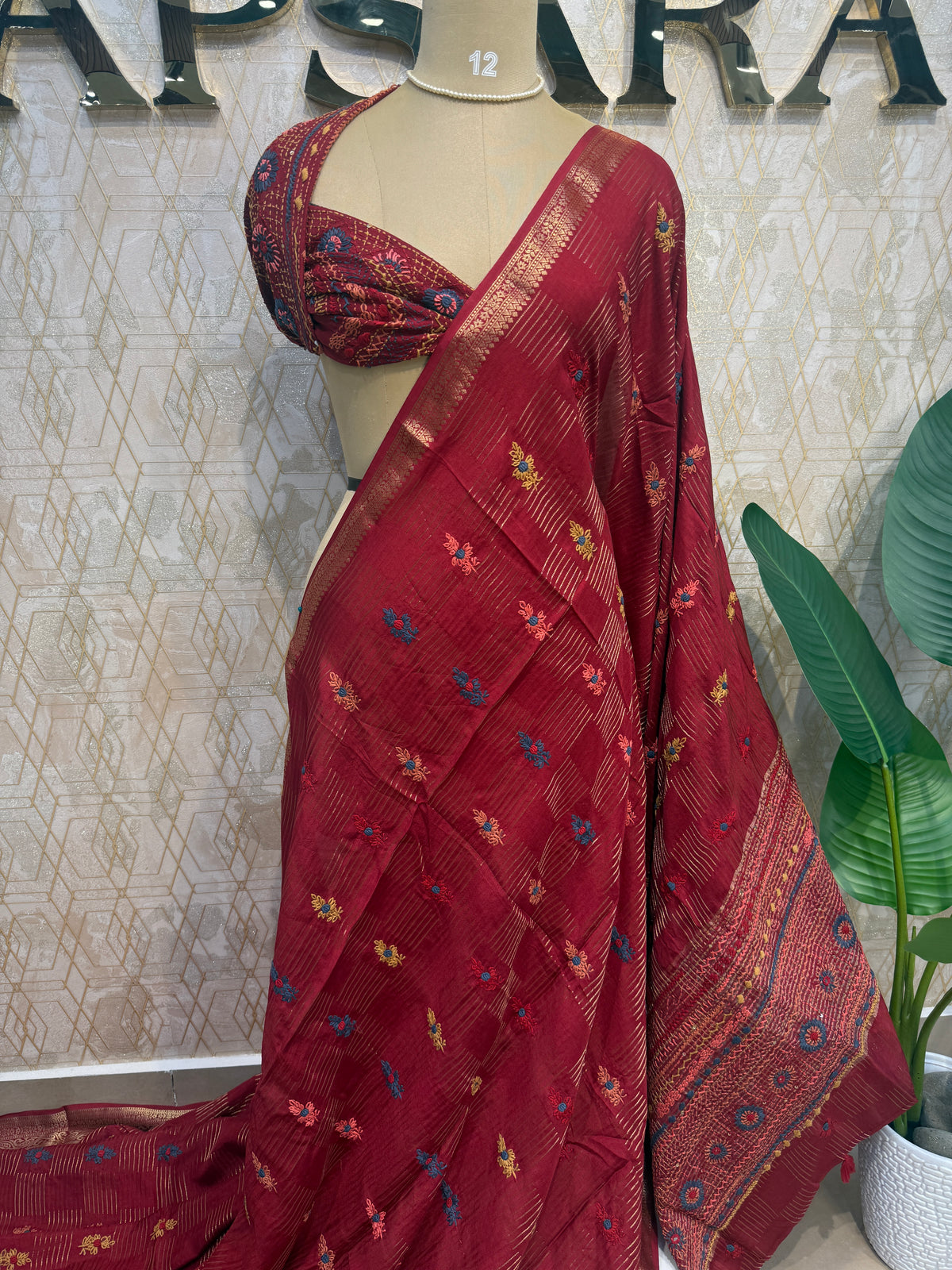Red Crepe Handwork Saree 206