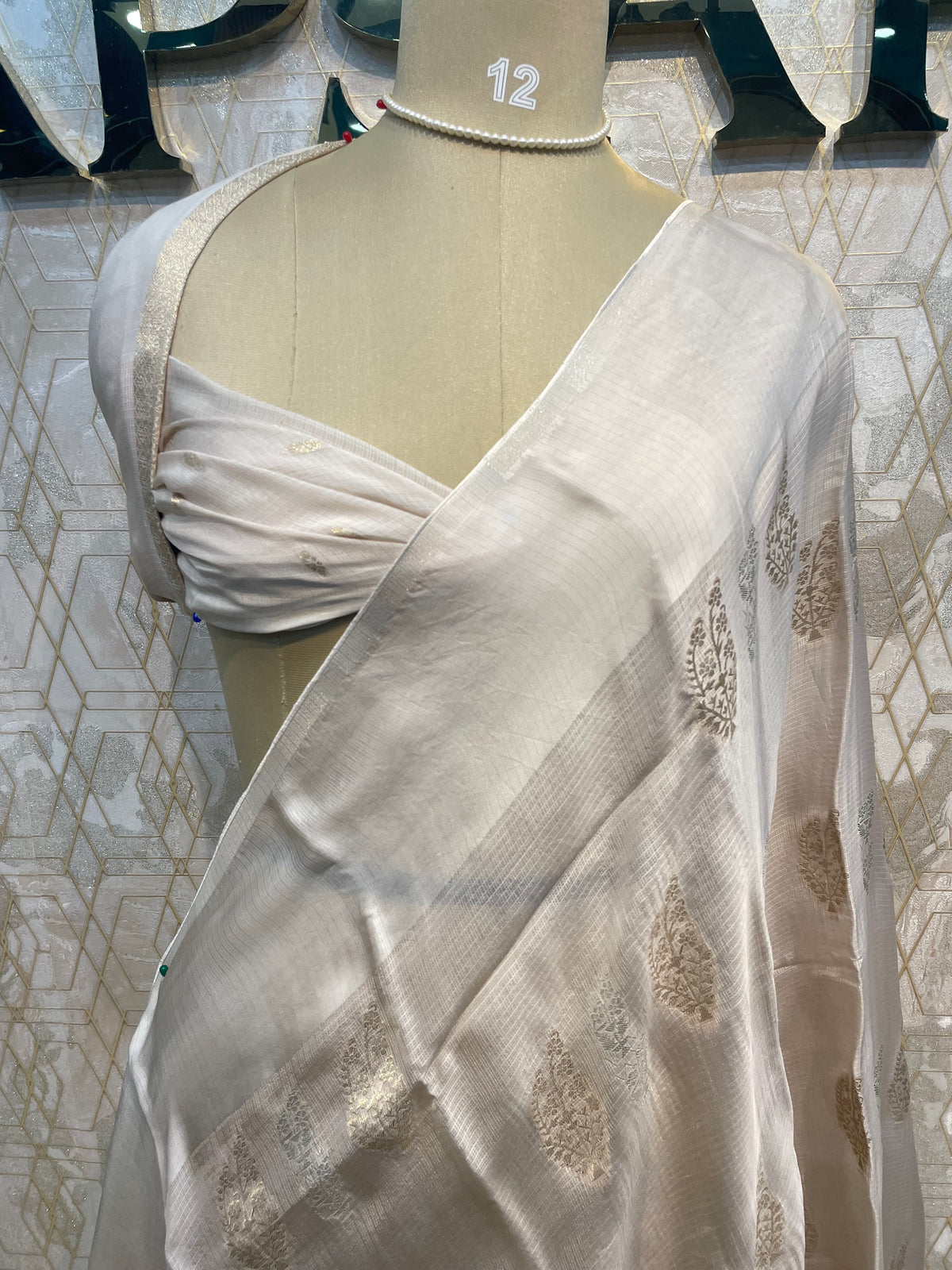 Cream Crepe Kota Checks Saree 66