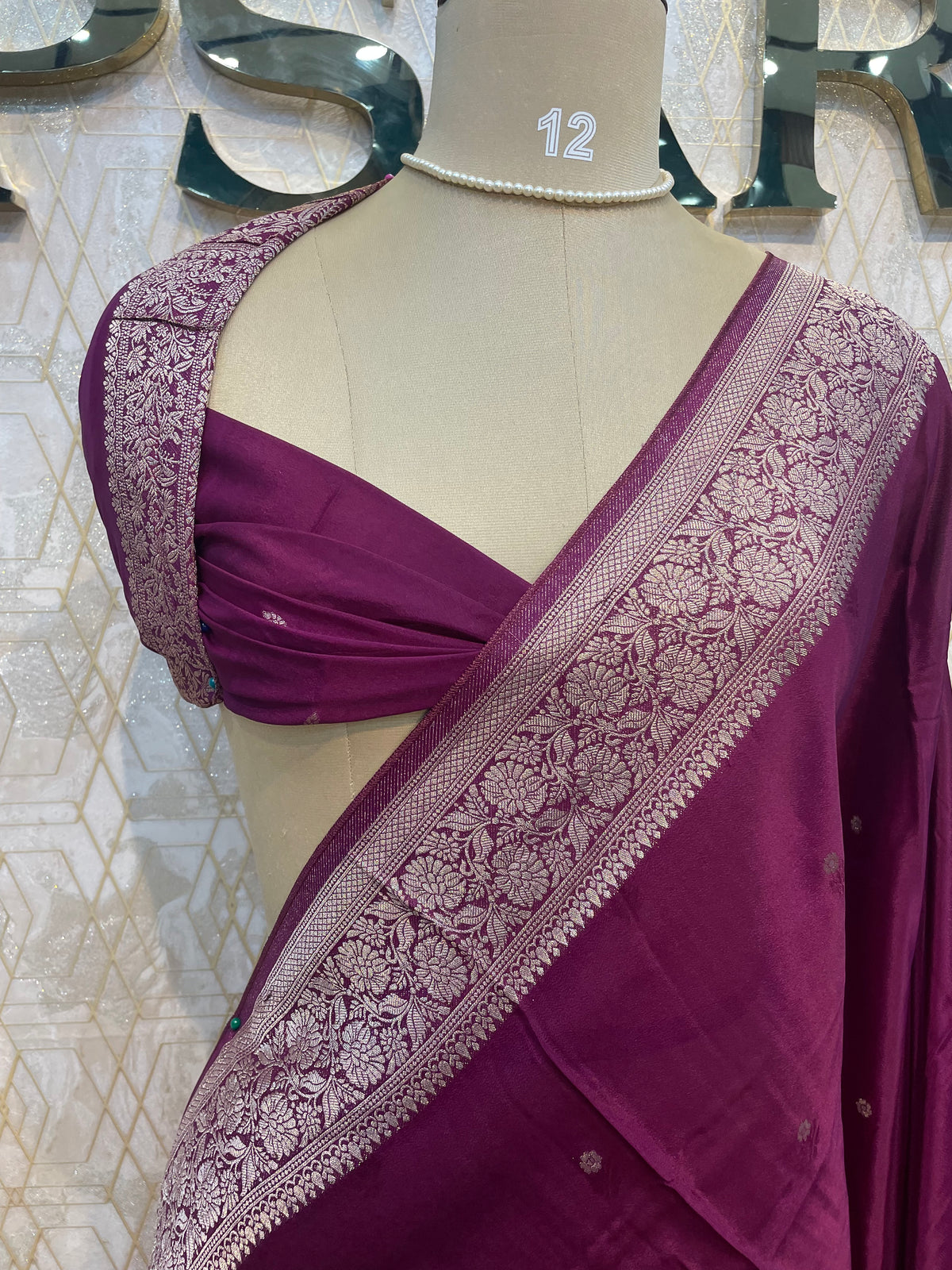 Wine Banarasi Chinnon Crepe Saree 201