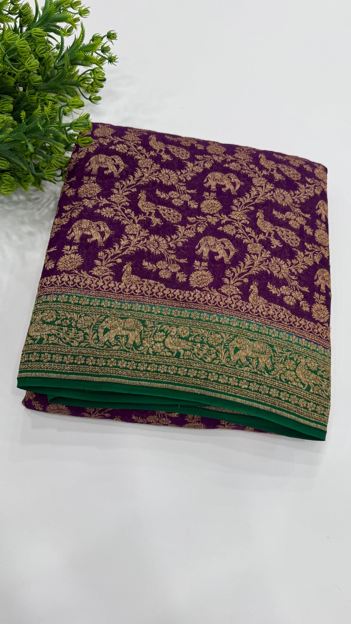 Wine n Green Pure Khadi Georgette Saree 04