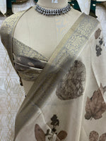 Beige Kanchivaram Tissue Floral Print Saree 35