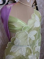 Green n Purple Organza Applique Work Saree 20
