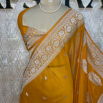 Mustard Yellow Banarasi Silk Saree With Silvar Zari Semi Chiffon