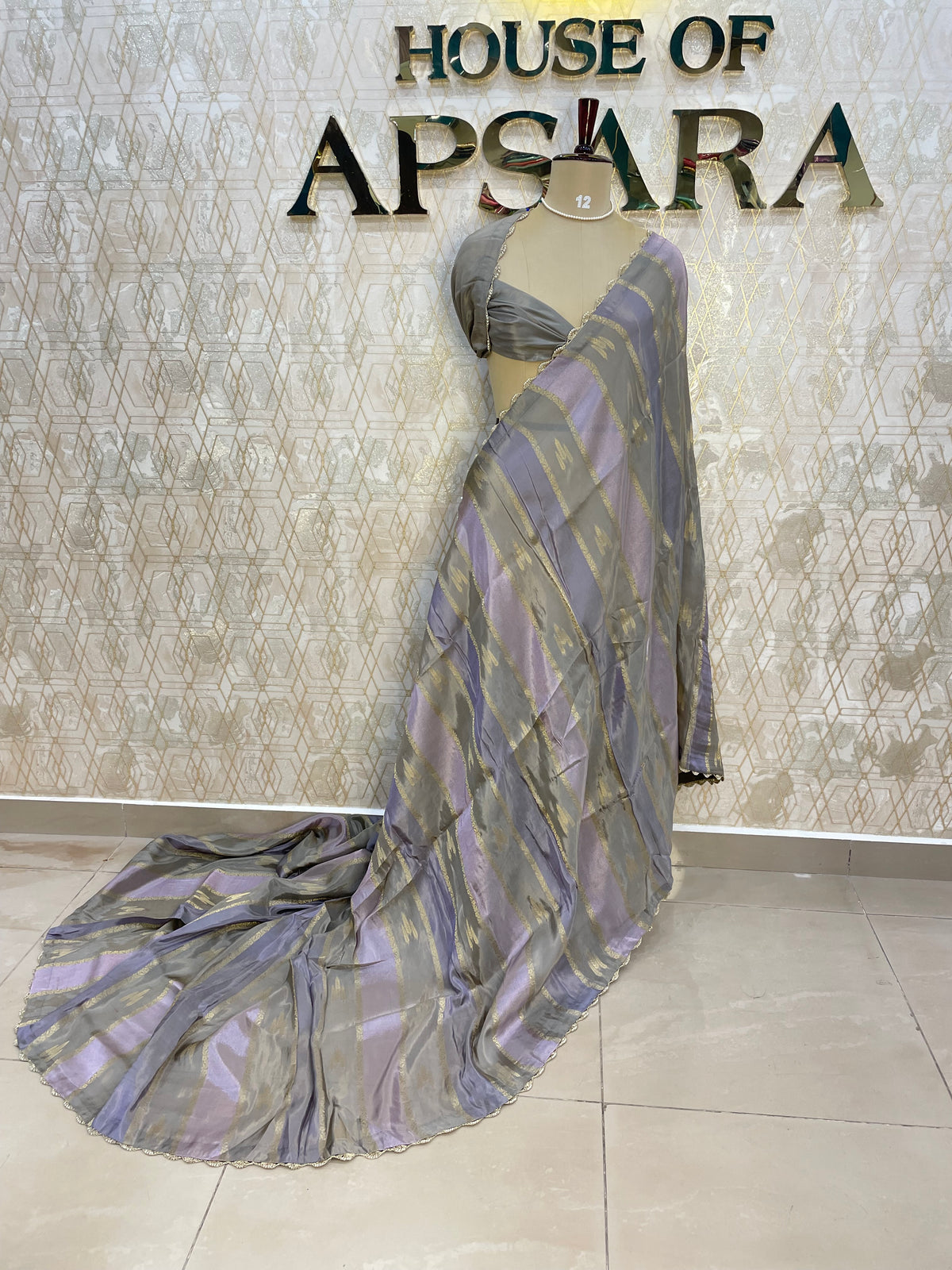 Grey Crepe n Tissue Fusion Saree 88
