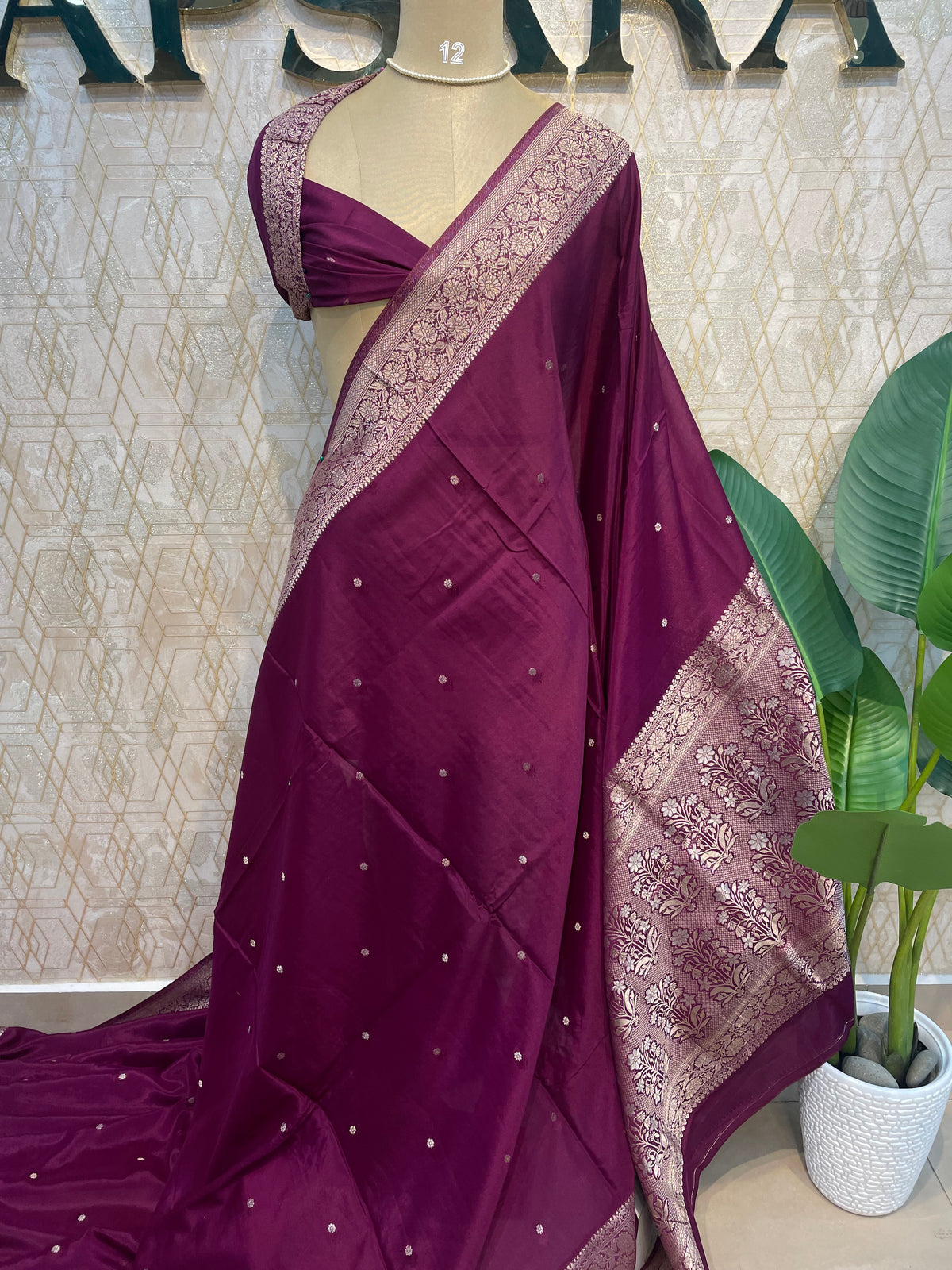 Wine Banarasi Chinnon Crepe Saree 201