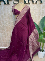 Wine Banarasi Chinnon Crepe Saree 201