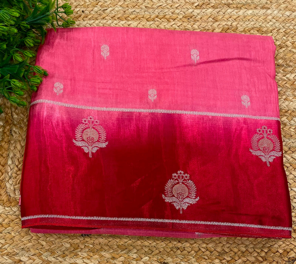 Pink n Red Matka Silk with Satin Border Saree 14