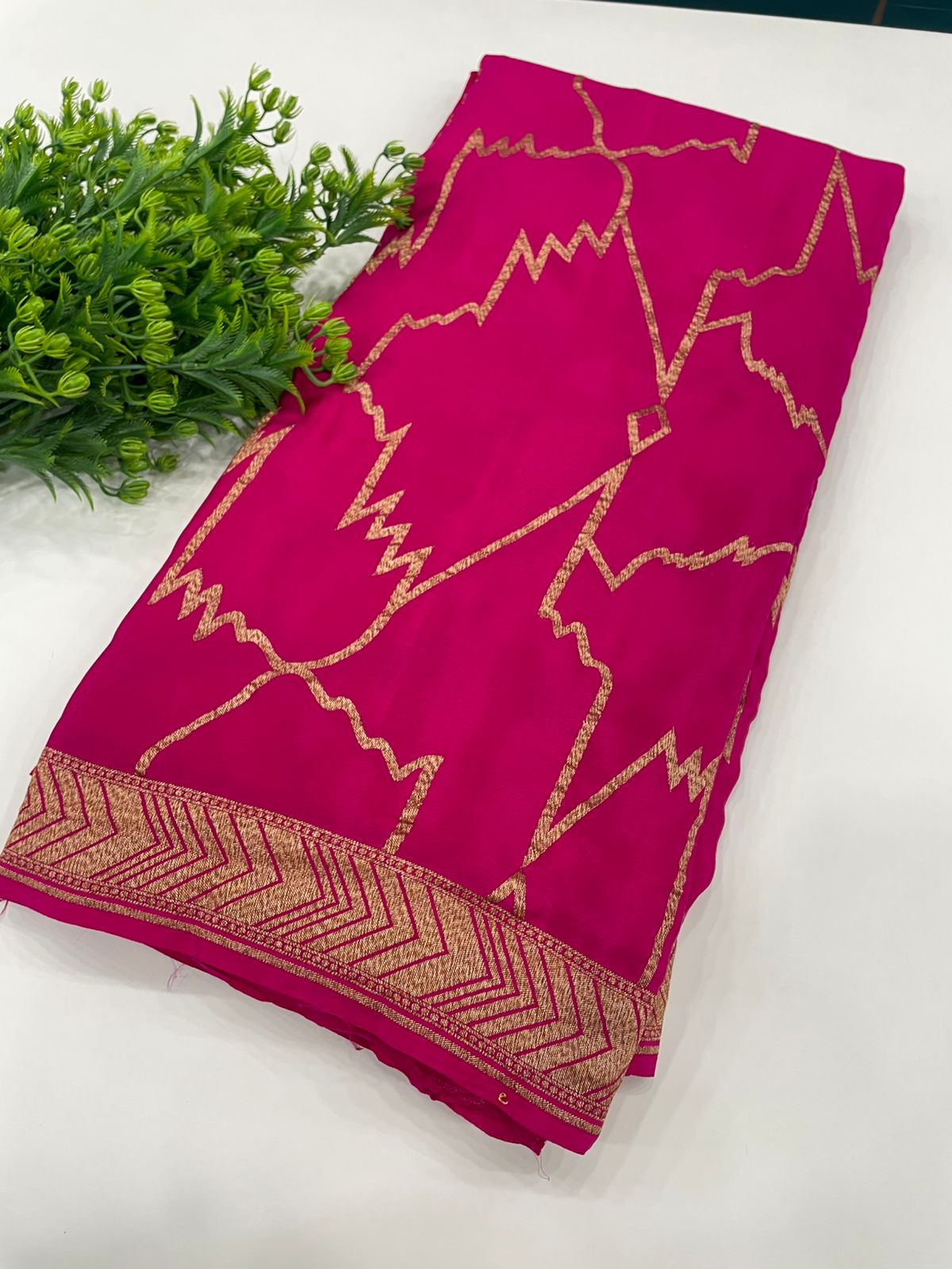 Pink Pure Banarasi Crepe Saree 03