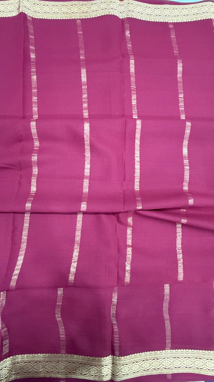 Onion Pink Pure Mysore Silk Crepe Saree 01