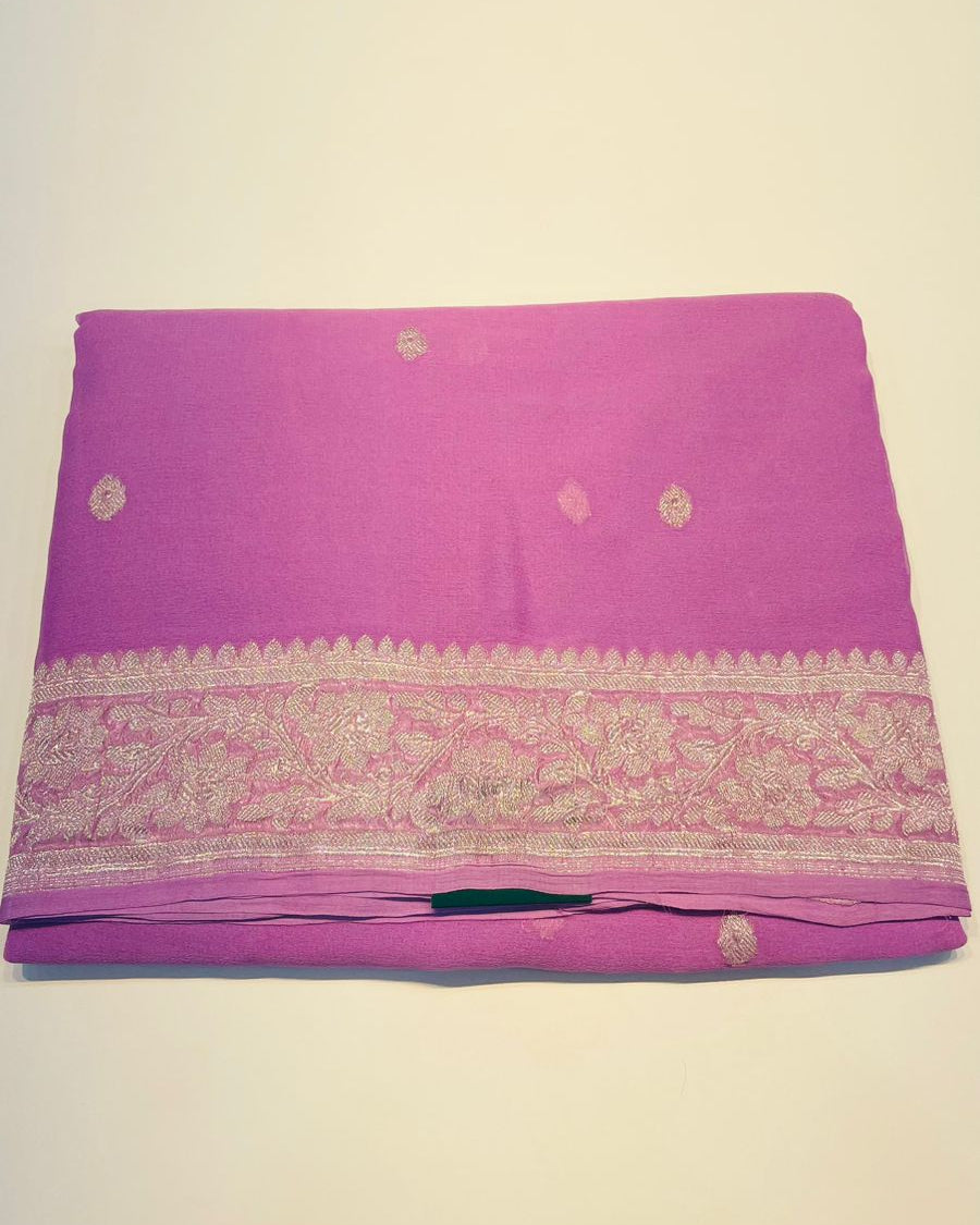 Light Purple With Silver Zari Pure Khaddi Chiffon