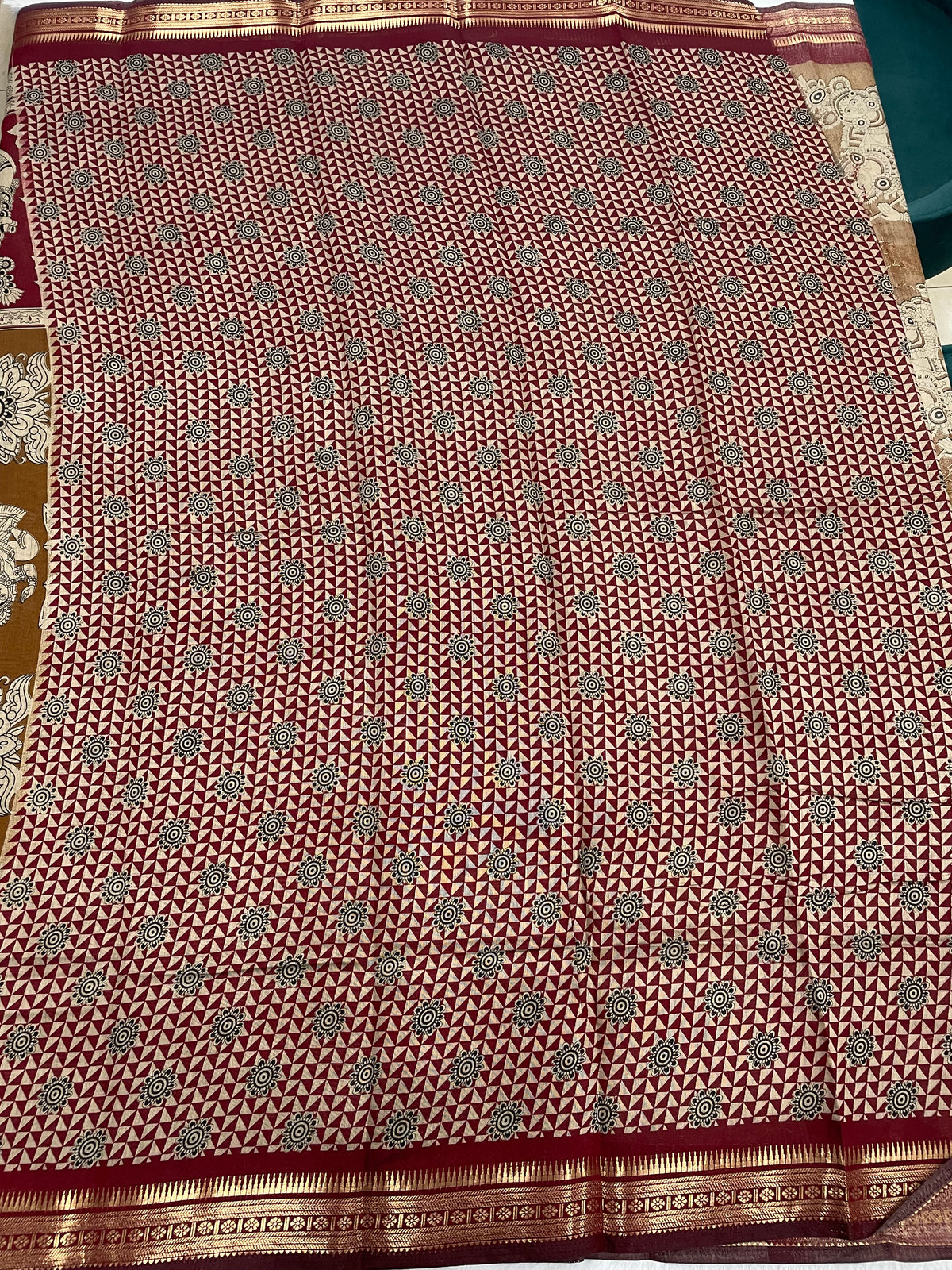 Red n Mustard Yellow Pure Mangalgiri Cotton Silk Saree 13