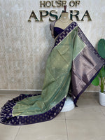 Pista Green n Blue Banarasi Soft Tissue Saree 313