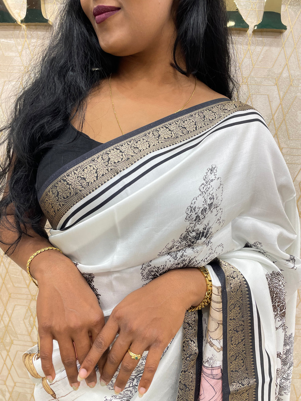 White Soft Crepe Digital Print Saree 48