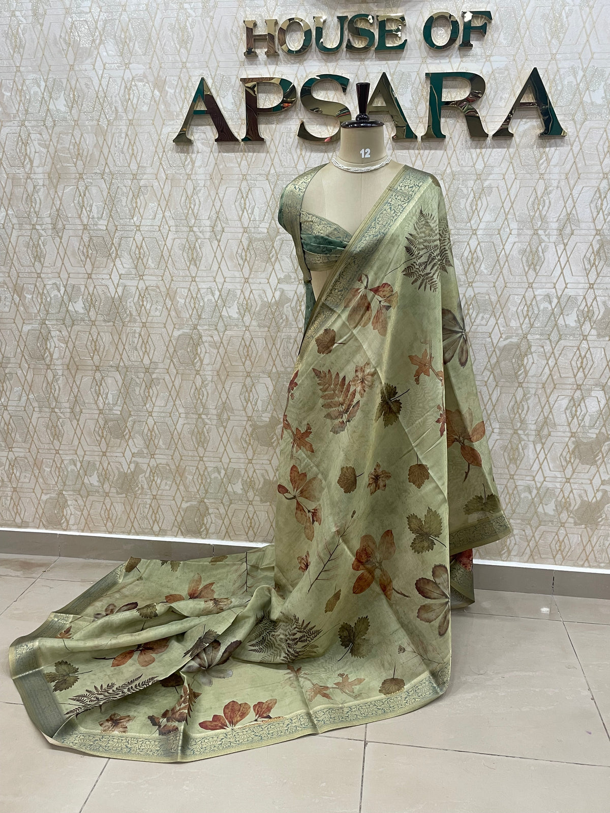 Green Kanchivaram Tissue Floral Print Saree 35