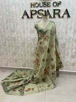 Green Kanchivaram Tissue Floral Print Saree 35
