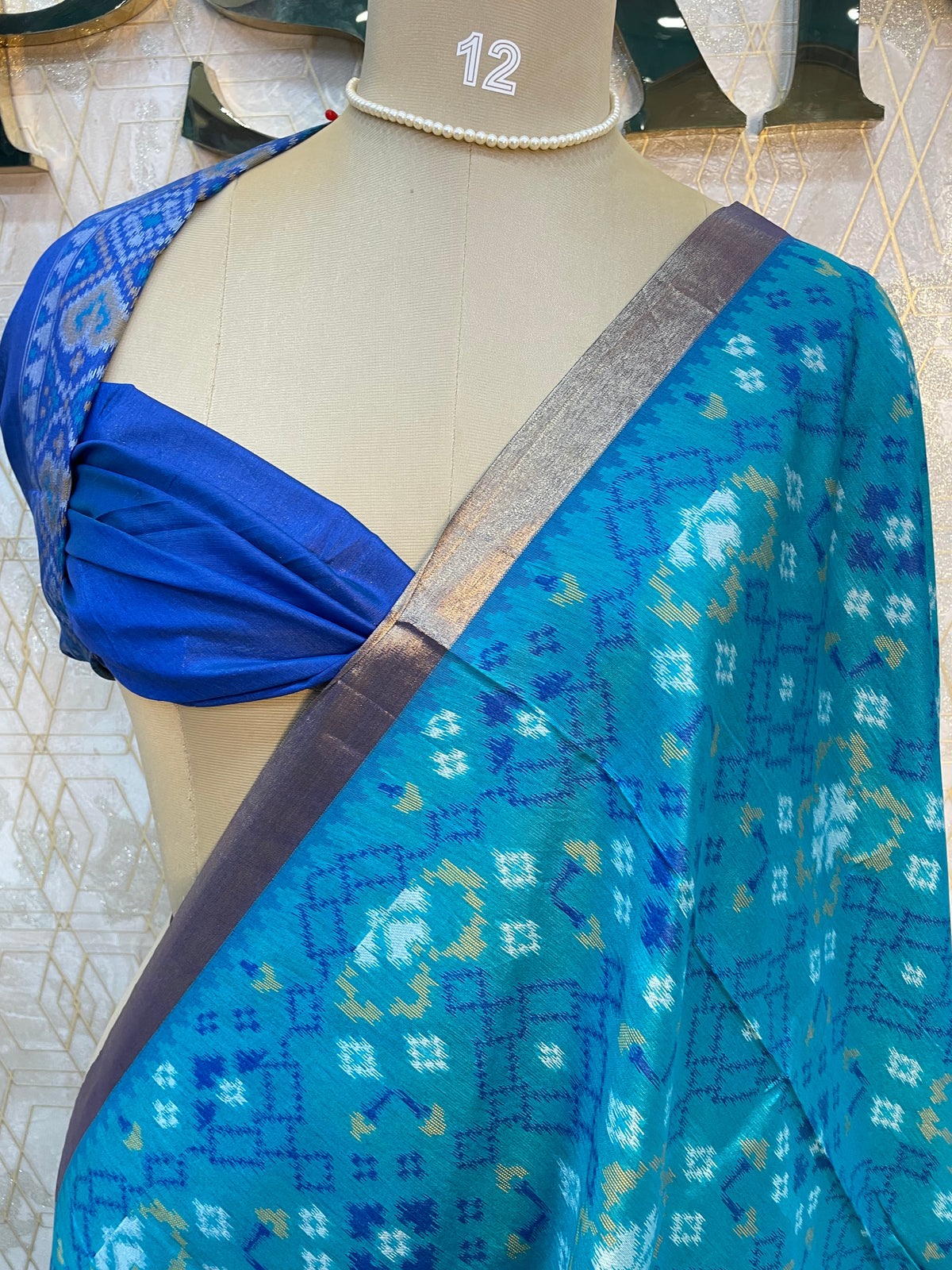 Peacock Blue Raw Silk Ikkat Weaving Saree 81