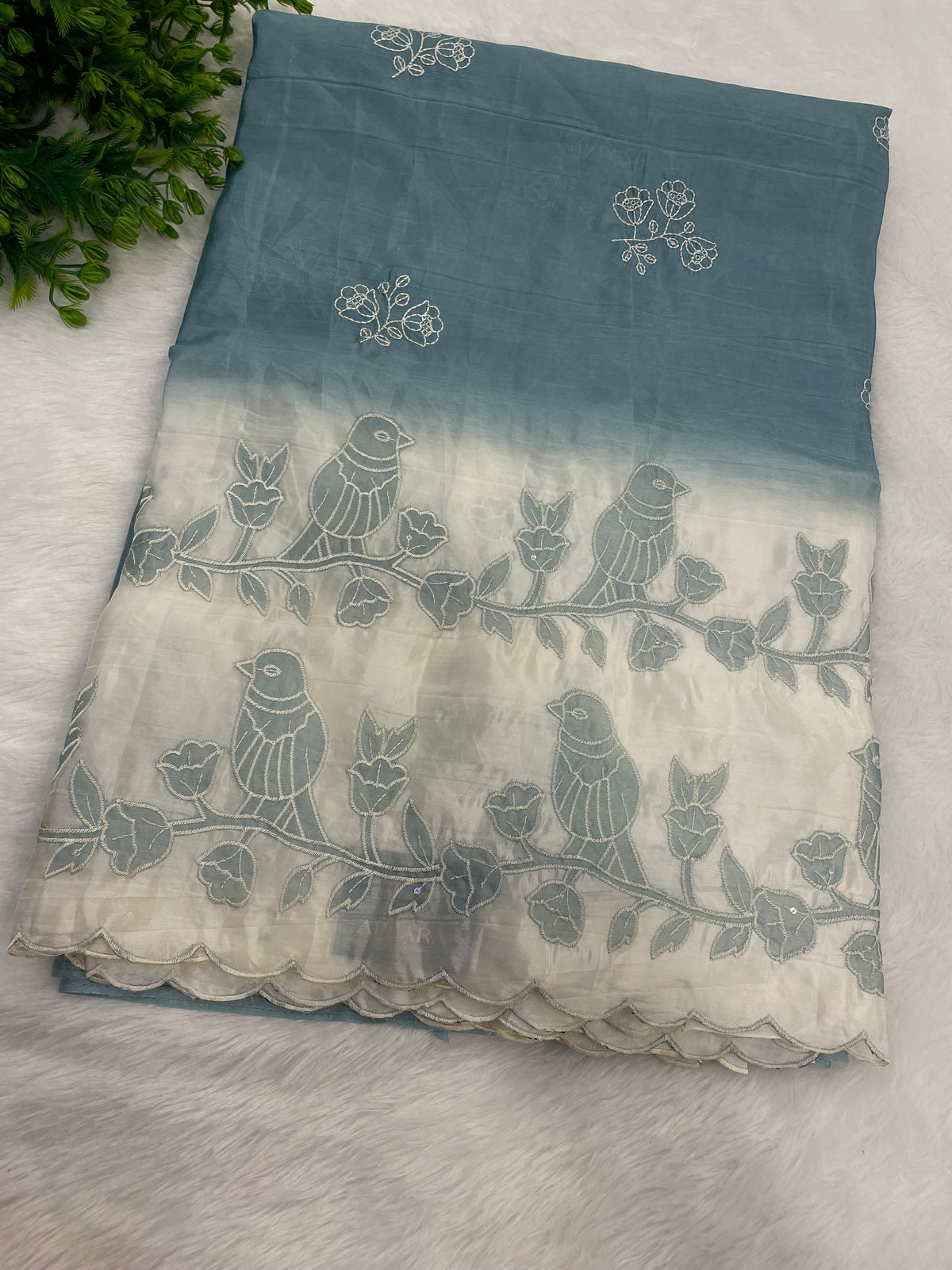 Blue n White Dual Shade Chanderi Silk Saree 13