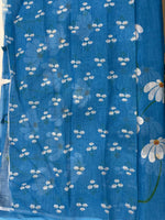 Sky Blue Lenin Cotton Floral Print Saree 19