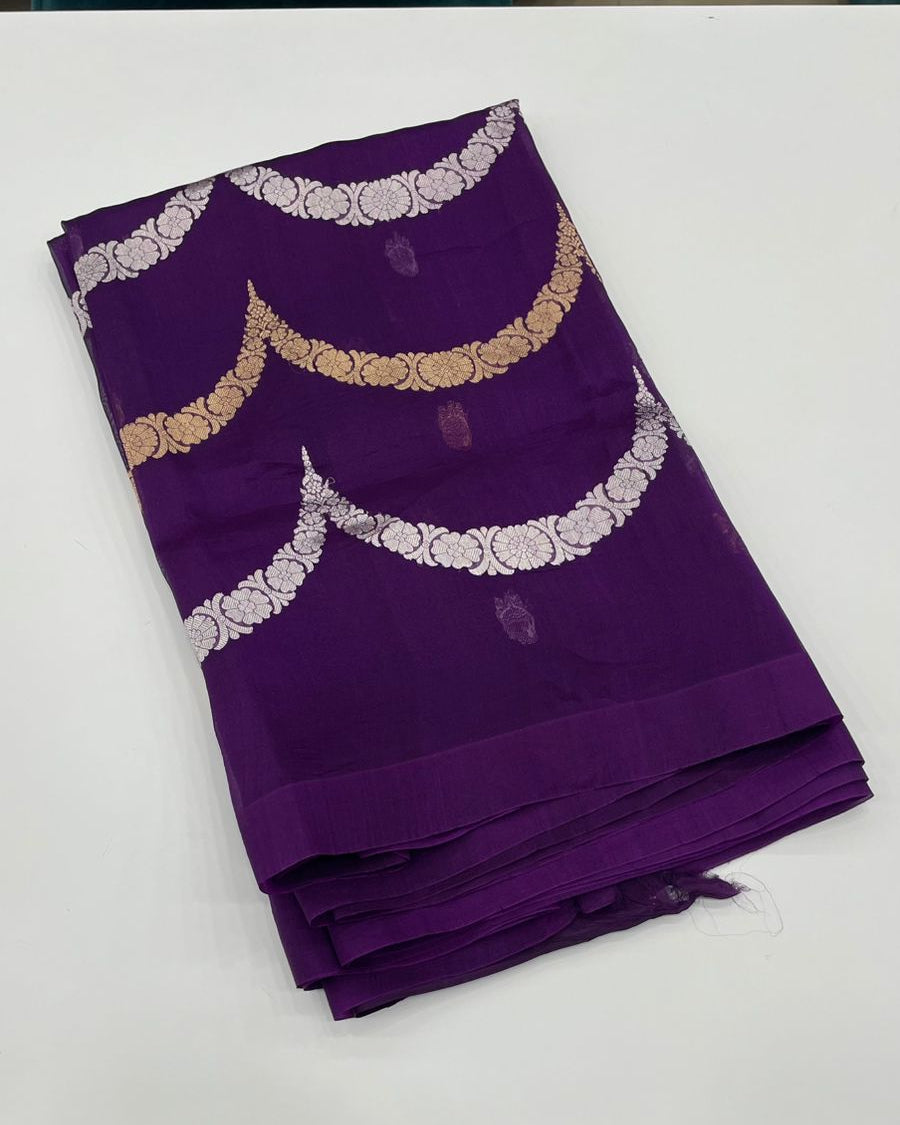 Wine Pure Kora Designer saree 02