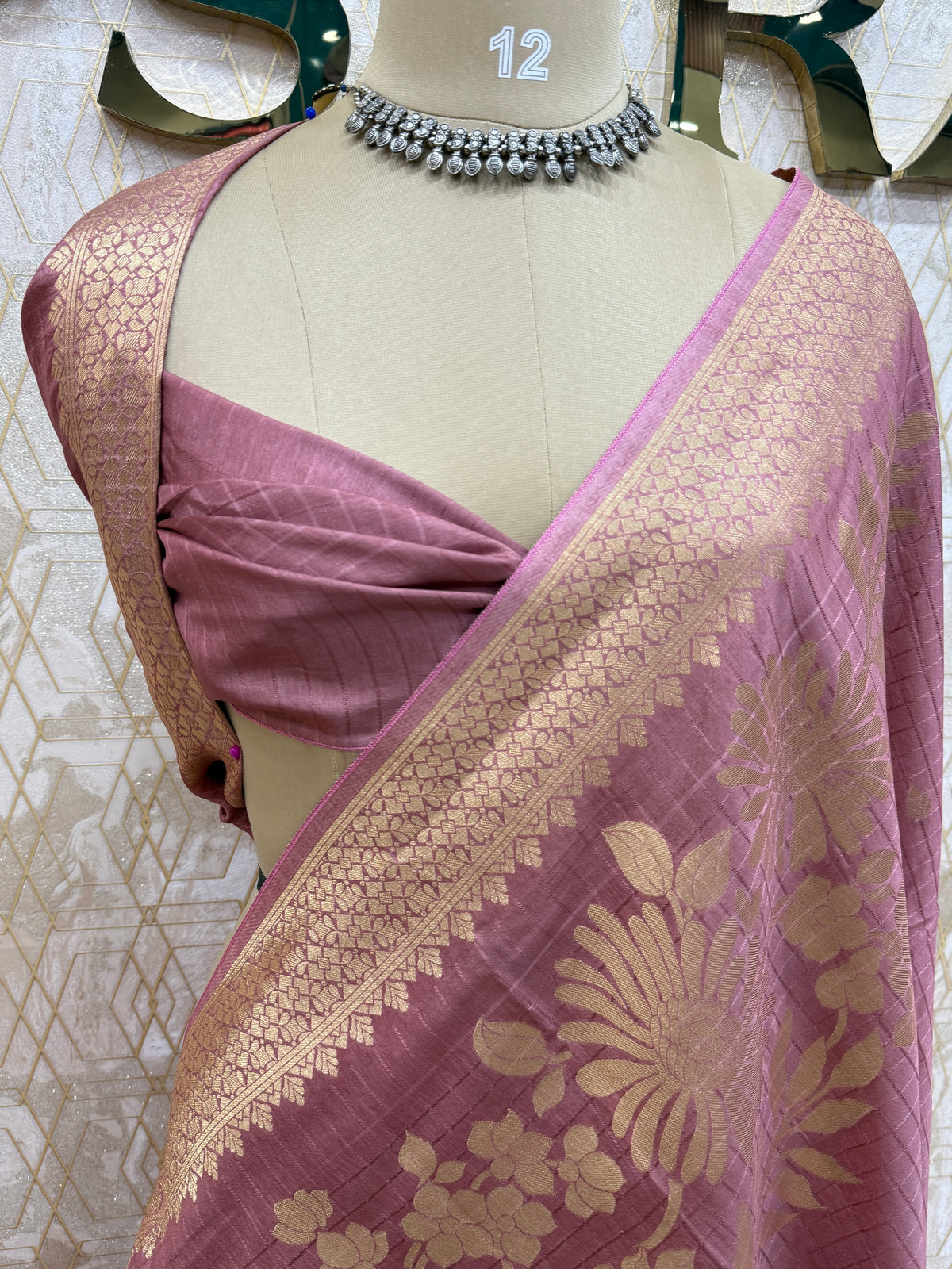 Onion Pink Banarasi Raw Silk Saree 32
