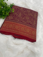 Purple n Red Pure Khadi Banarasi Crepe Saree 06