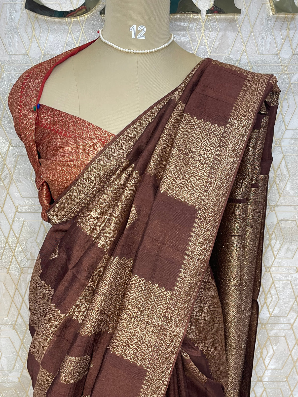 Brown Tussur Self With Contrast Blouse Saree 36