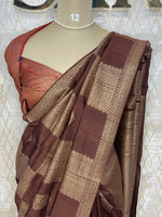 Brown Tussur Self With Contrast Blouse Saree 36