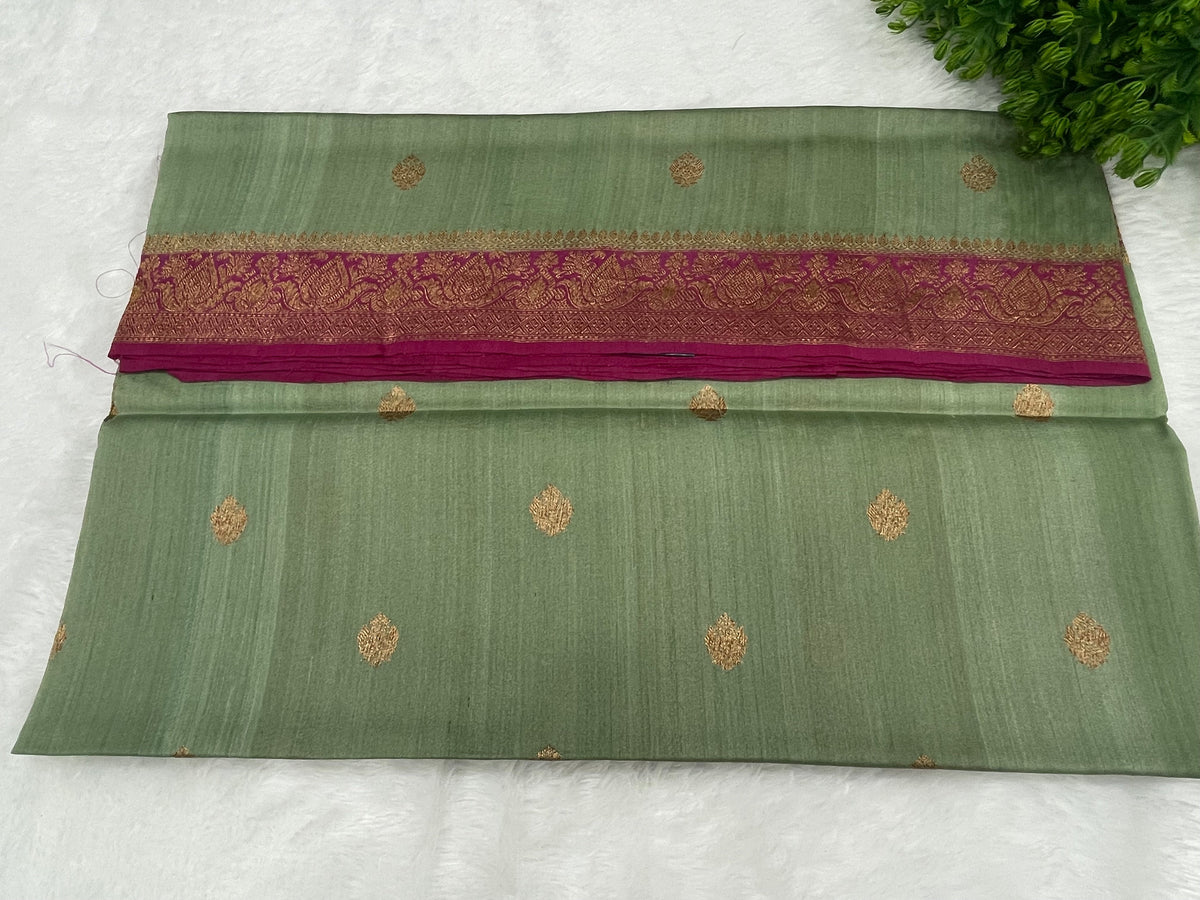 Pista Green Pure Tussur Handblom Saree 12