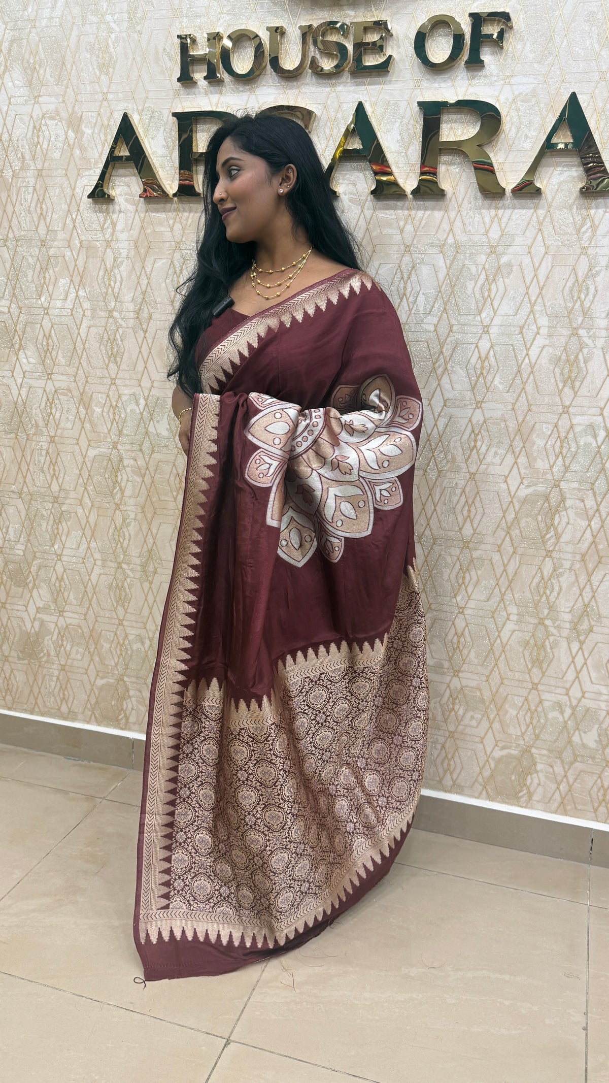 Brown Chiniya Crepe Saree 29