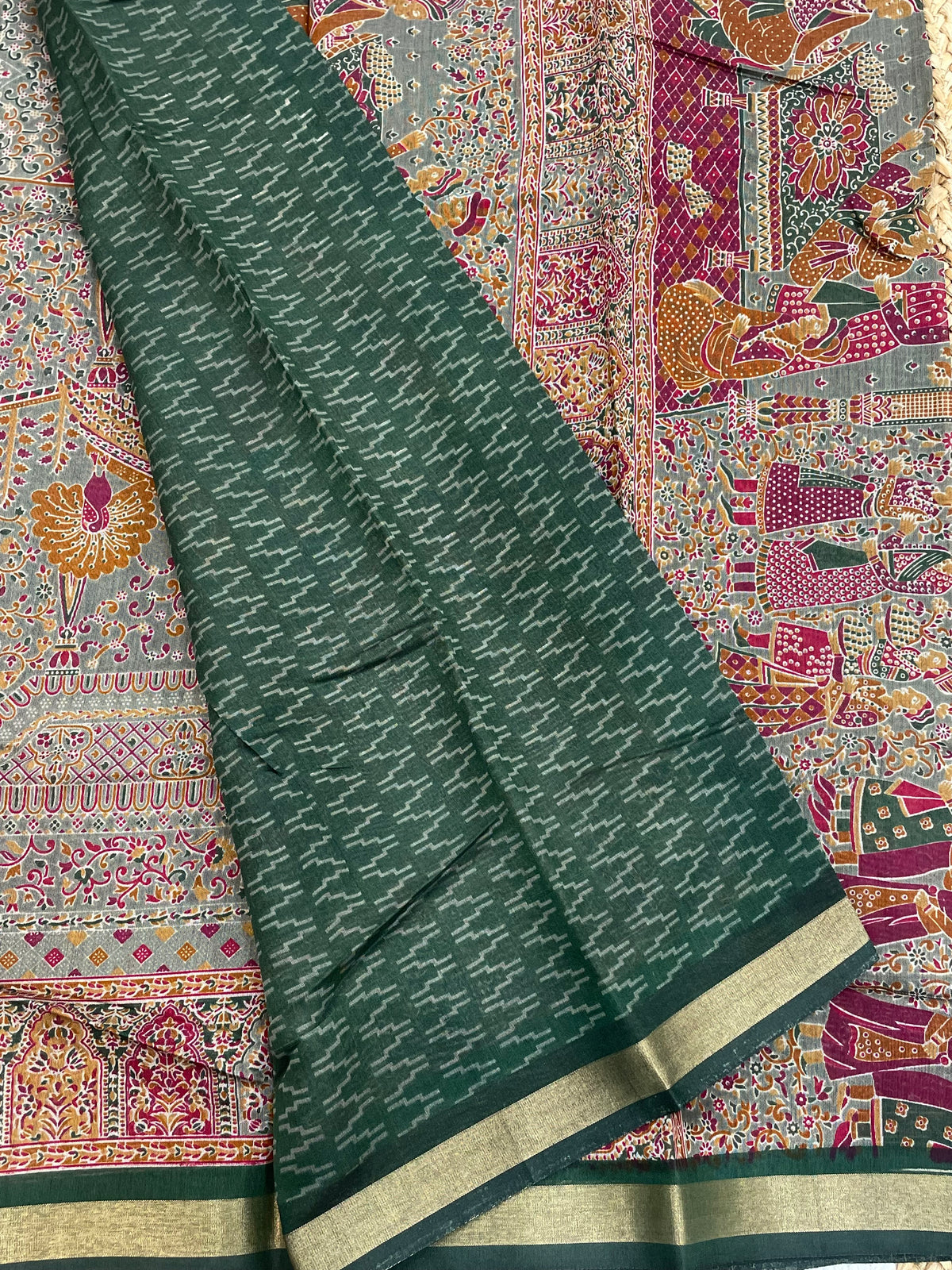 Green Position Print Mangalgiri Cotton Silk Saree 13