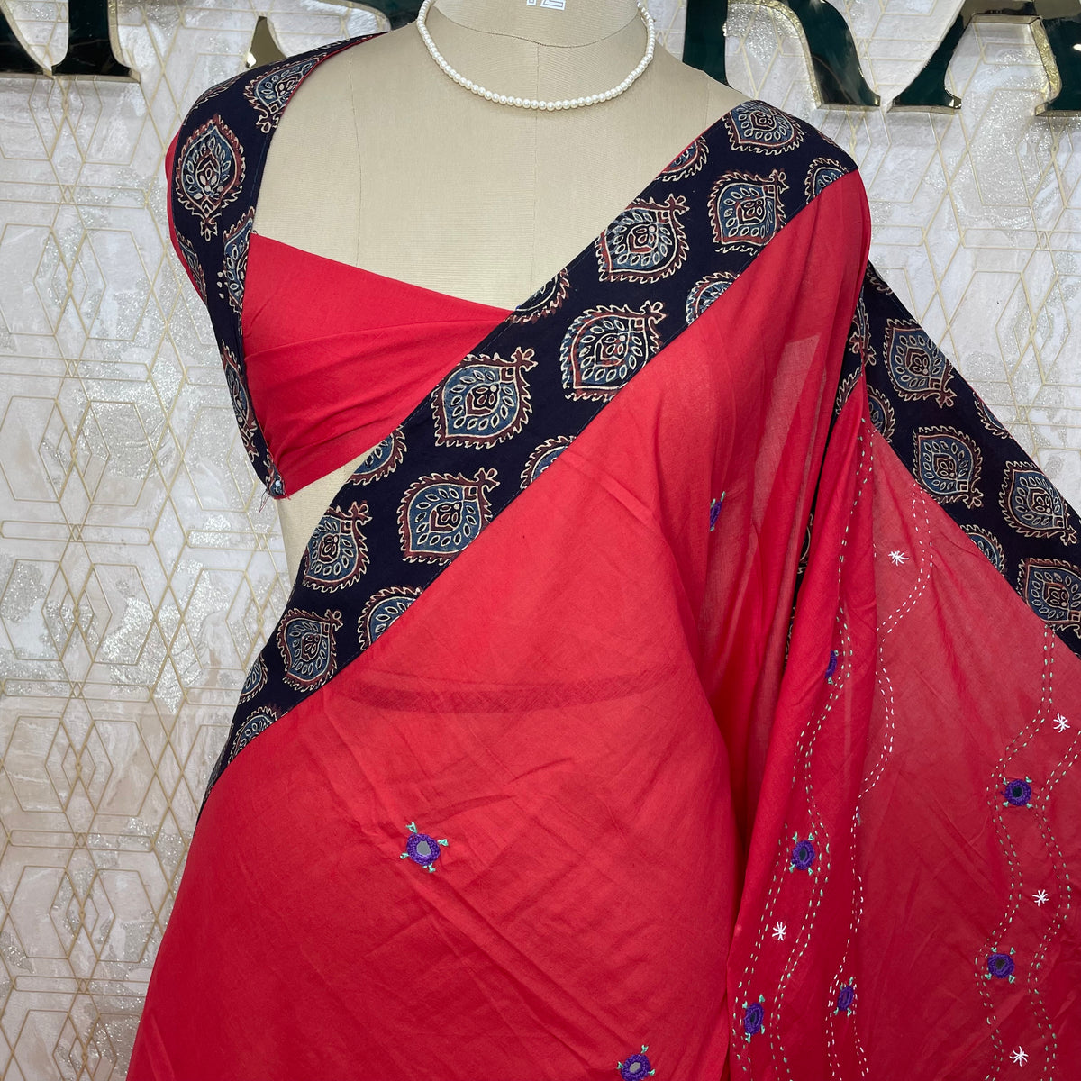 Red Patchwork saree 317