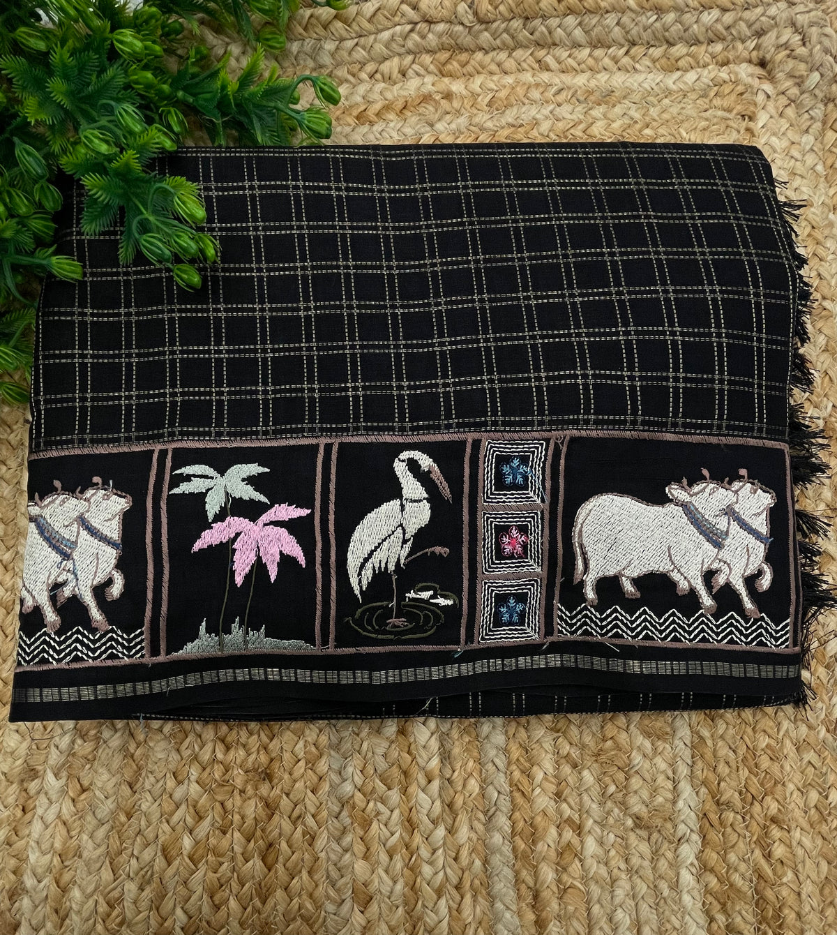 Black Soft Tussur Embroidery Saree 21